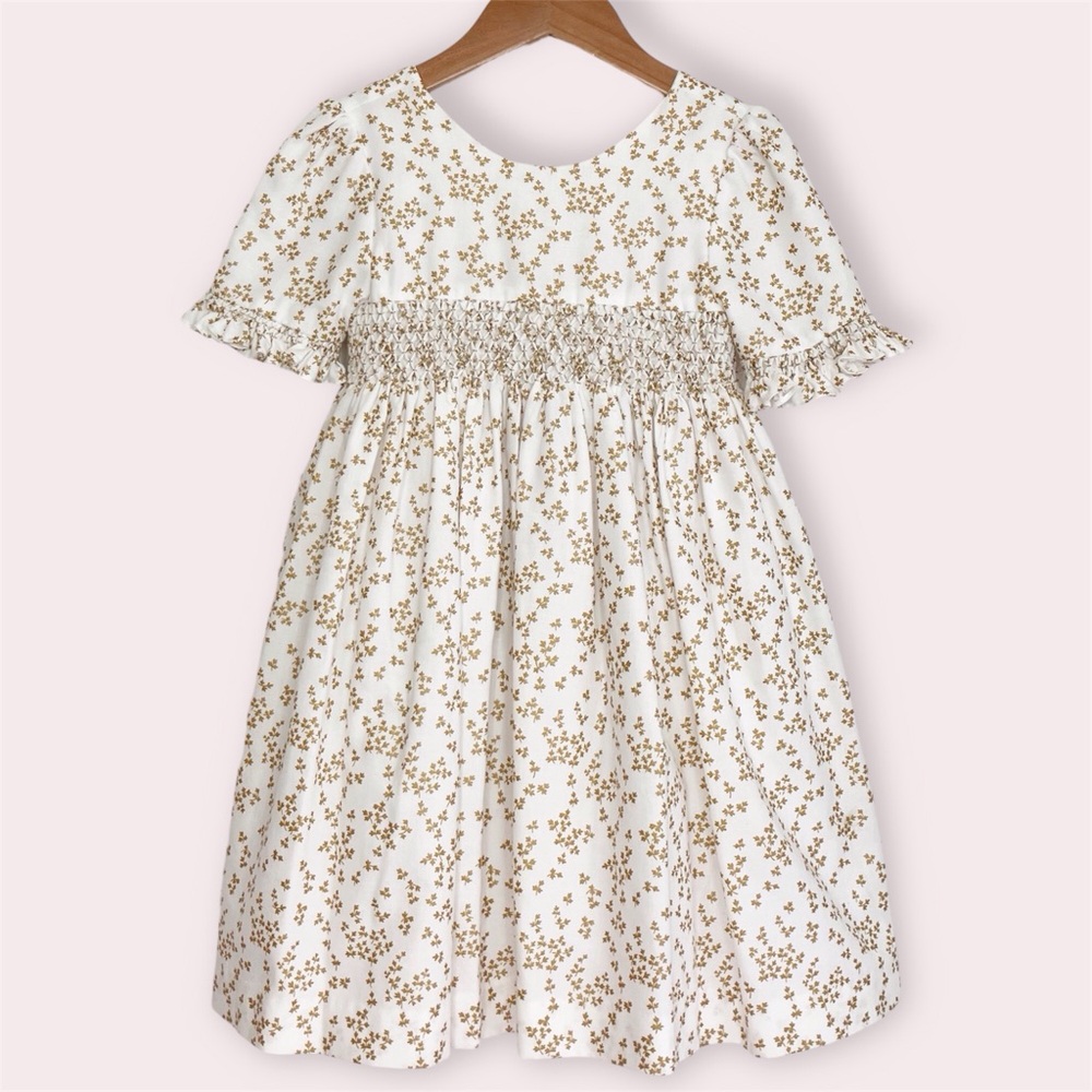 Luli & Me gold floral dress smocked with ruffle sleeves size 2T‎